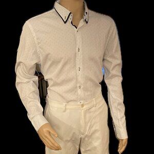 White collared Shirt with Black Dots Zara Man USA XXL Slim Fit